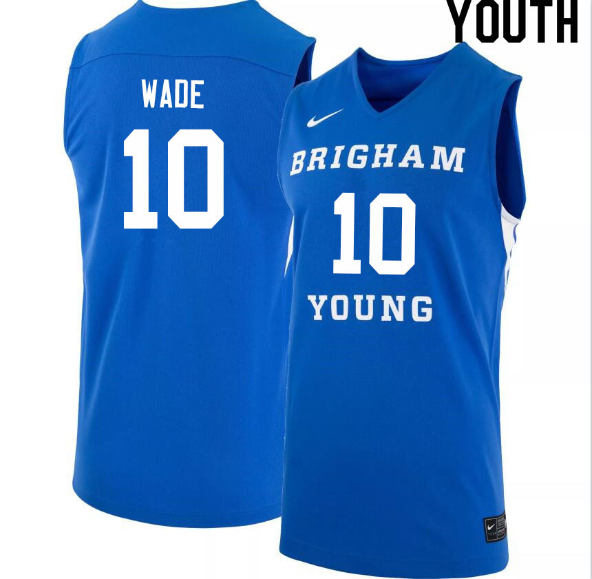 Youth #10 Jesse Wade BYU Cougars College Basketball Jerseys Sale-Light Blue